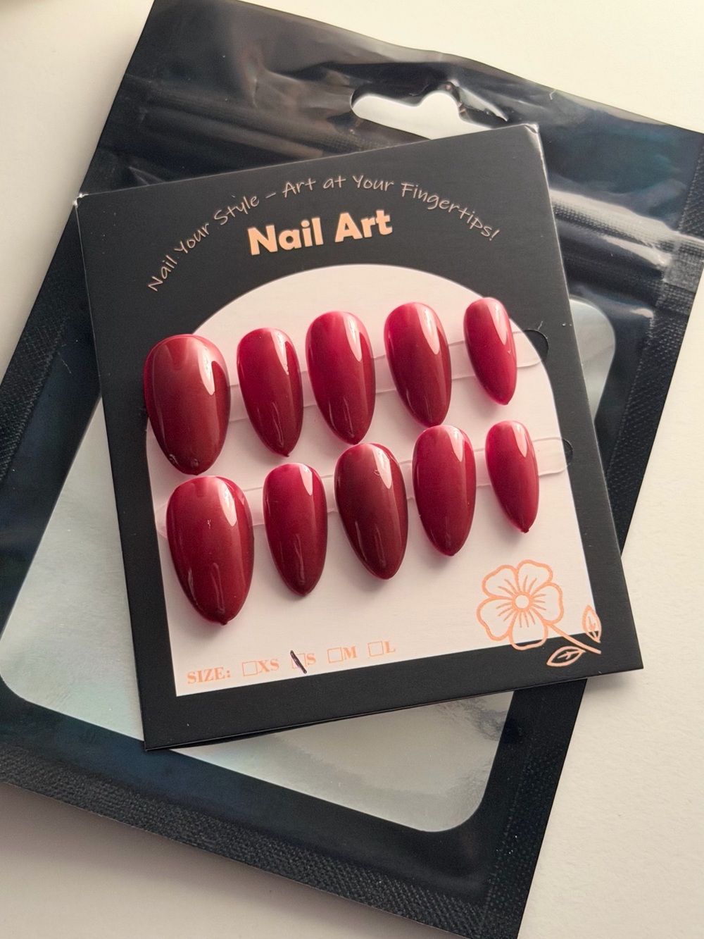 Glossy Deep Red Press-On Nails - Almond Shape